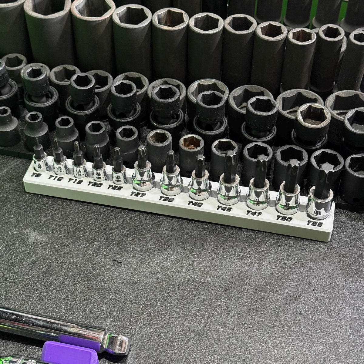Magnetic Torx Socket Holder | 7 or 12 Slot Torx Bit Organizer | 1/4 & 3/8 Drive Toolbox Storage