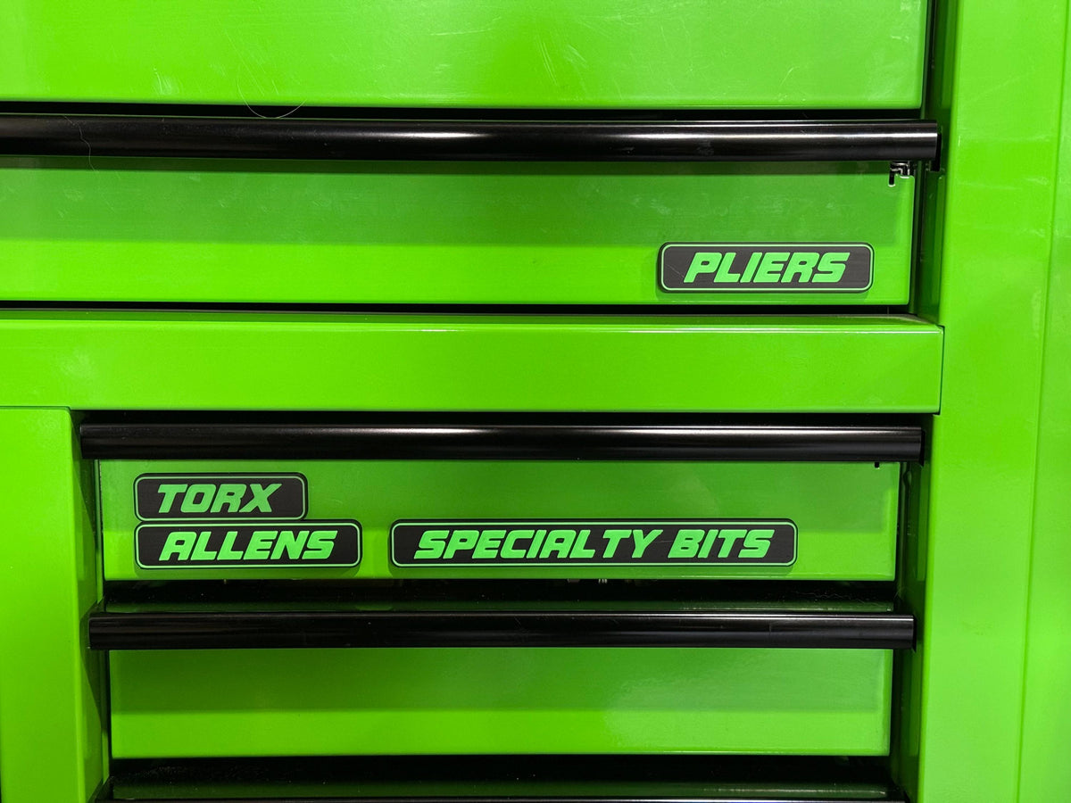 Custom Magnetic Toolbox Labels (The Statement) | 10 Pack Tool Drawer Labels | Personalized Tool Chest Organizer | Regular or Small