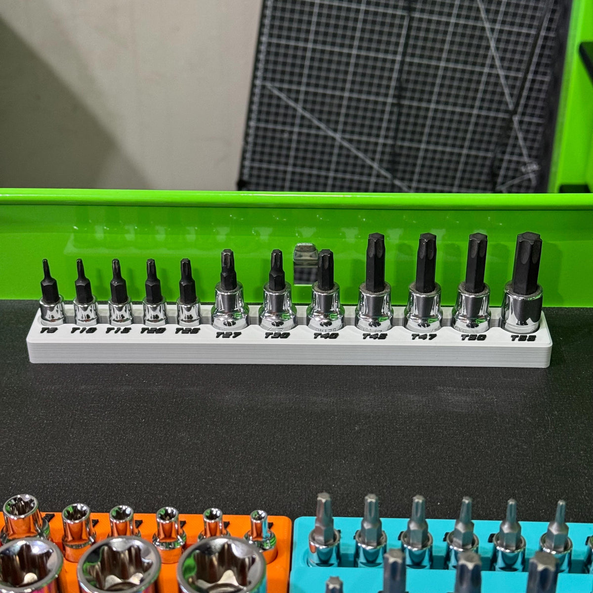 Magnetic Torx Socket Holder | 7 or 12 Slot Torx Bit Organizer | 1/4 & 3/8 Drive Toolbox Storage