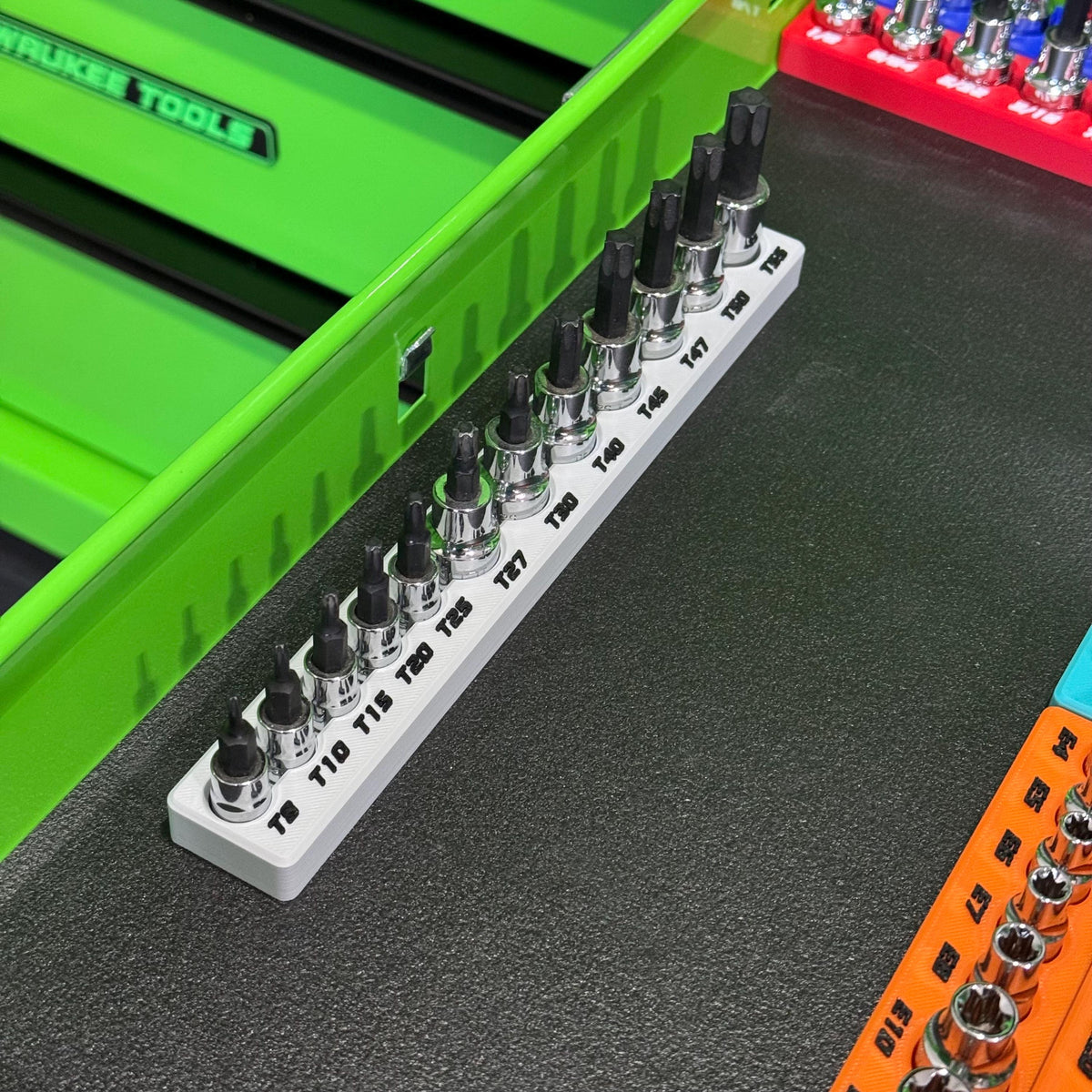 Magnetic Torx Socket Holder | 7 or 12 Slot Torx Bit Organizer | 1/4 & 3/8 Drive Toolbox Storage