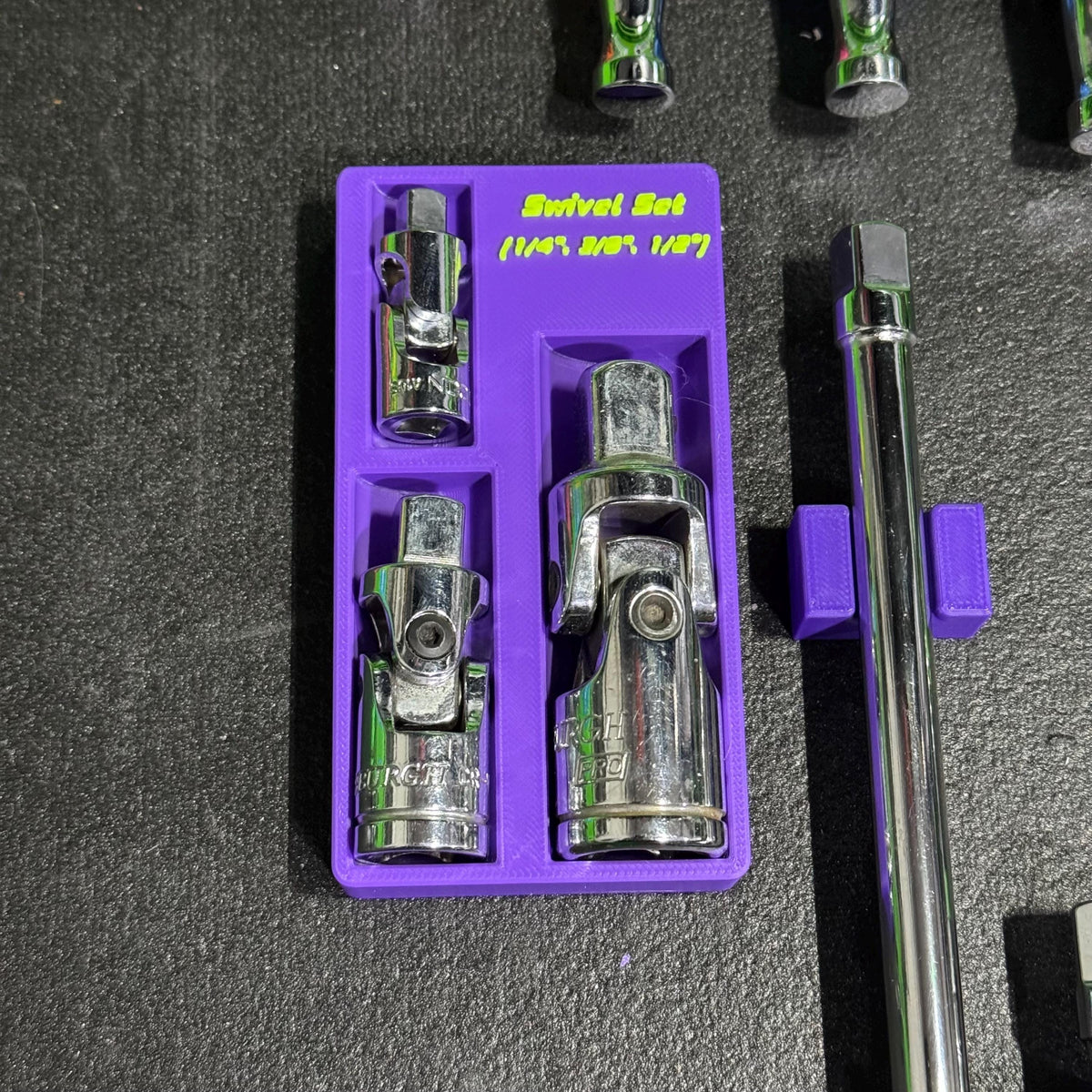 Magnetic Swivel Socket Organizer | Universal Joint Holder | 1/4, 3/8 & 1/2 Drive Toolbox Storage