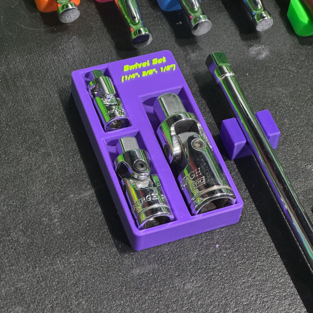 Magnetic Swivel Socket Organizer | Universal Joint Holder | 1/4, 3/8 & 1/2 Drive Toolbox Storage