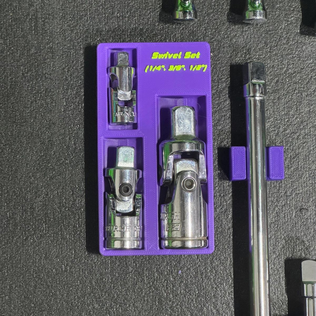 Magnetic Swivel Socket Organizer | Universal Joint Holder | 1/4, 3/8 & 1/2 Drive Toolbox Storage