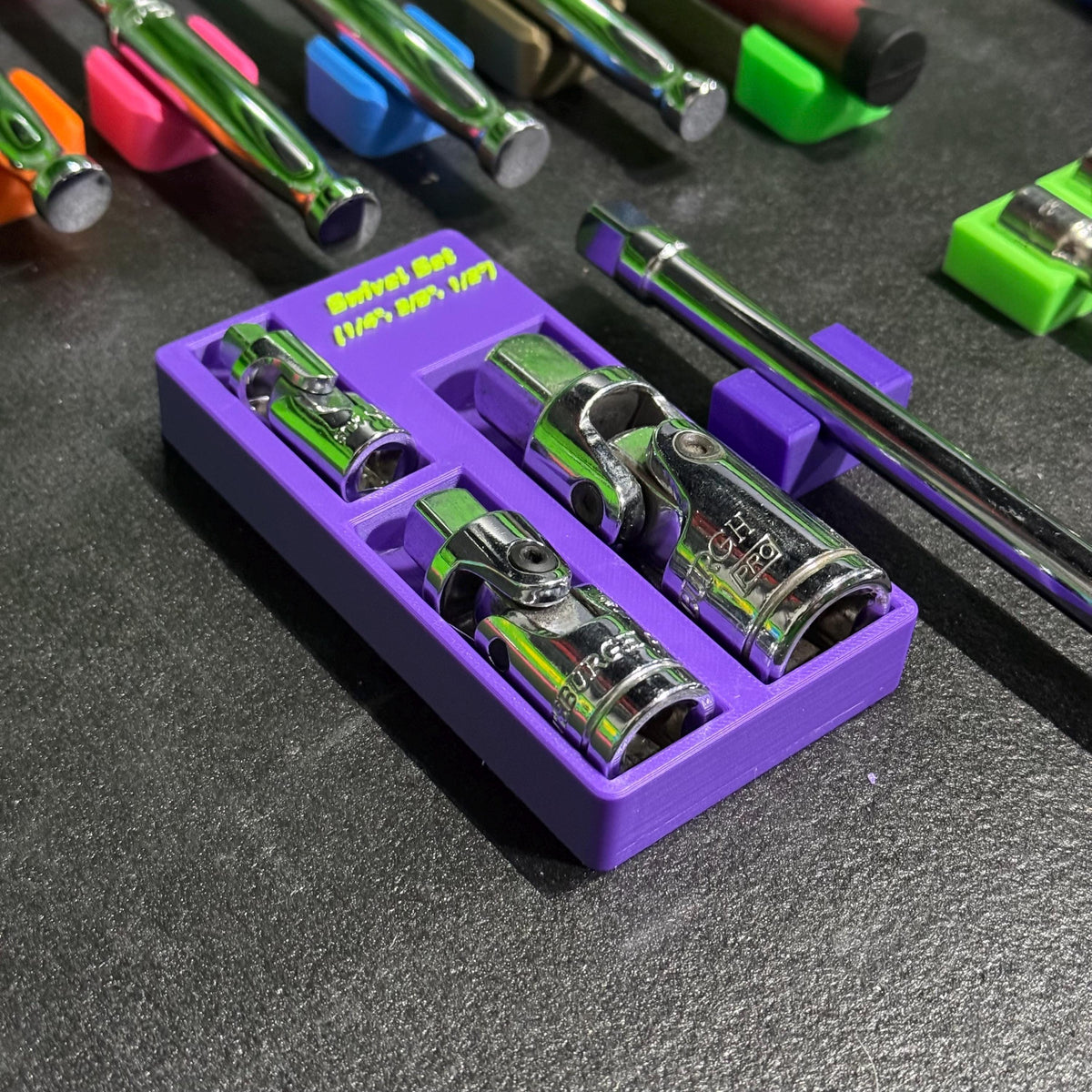 Magnetic Swivel Socket Organizer | Universal Joint Holder | 1/4, 3/8 & 1/2 Drive Toolbox Storage
