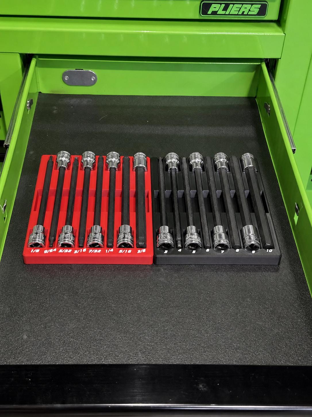 ICON Long Hex Bit Socket Holder | SAE & Metric Socket Organizer | Fits Regular and Ball End | Magnetic Tool Tray