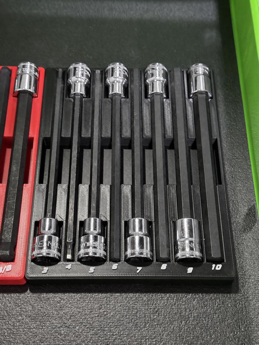 ICON Long Hex Bit Socket Holder | SAE & Metric Socket Organizer | Fits Regular and Ball End | Magnetic Tool Tray