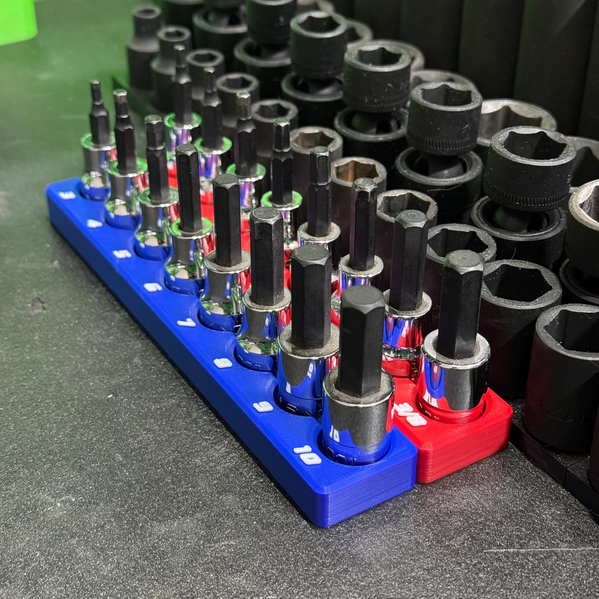 Magnetic Allen Socket Holder | Hex Bit Socket Organizer | Metric - SAE | 1/4 & 3/8 Drive Toolbox Organizer