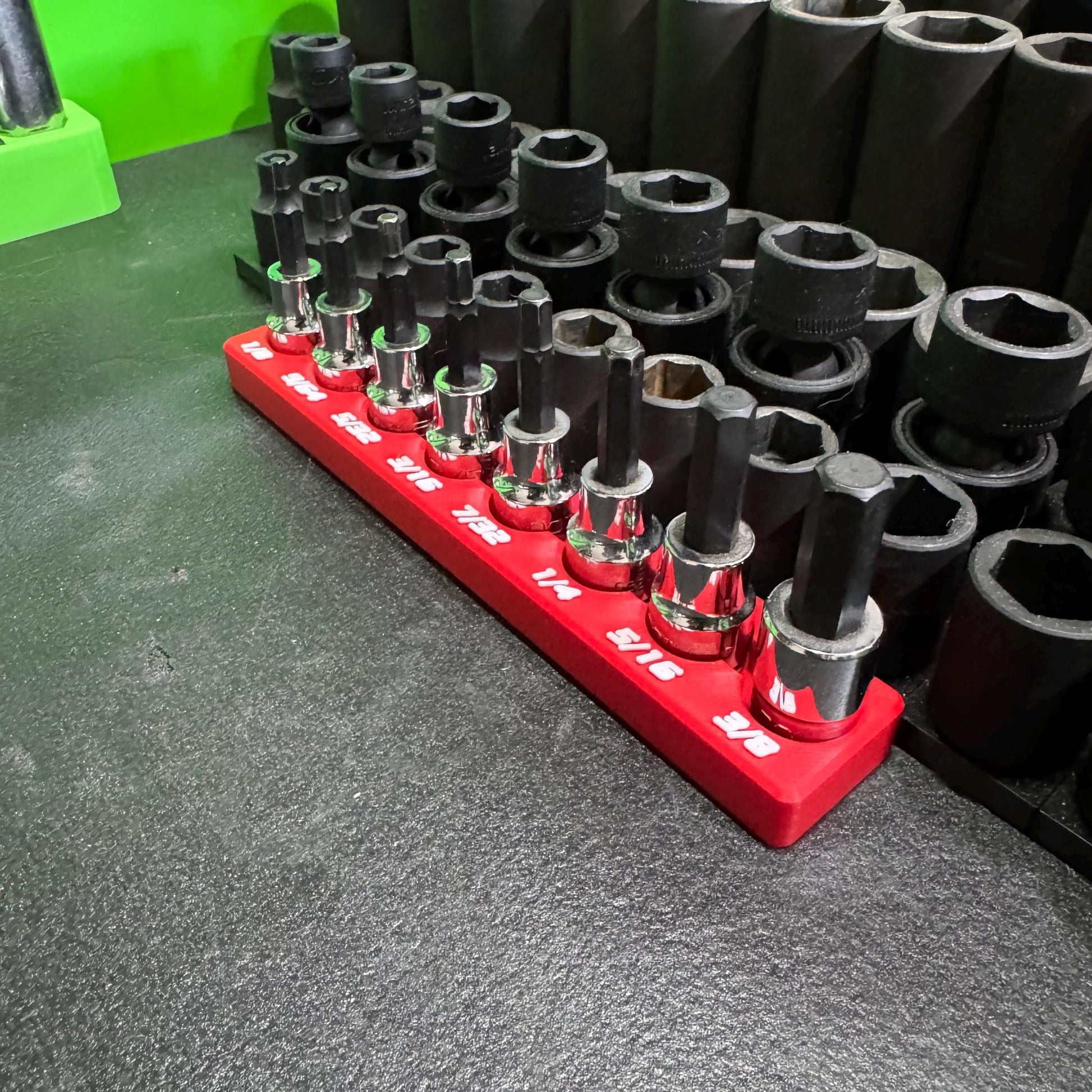 Magnetic Allen Socket Holder | Hex Bit Socket Organizer | Metric - SAE | 1/4 & 3/8 Drive Toolbox Organizer