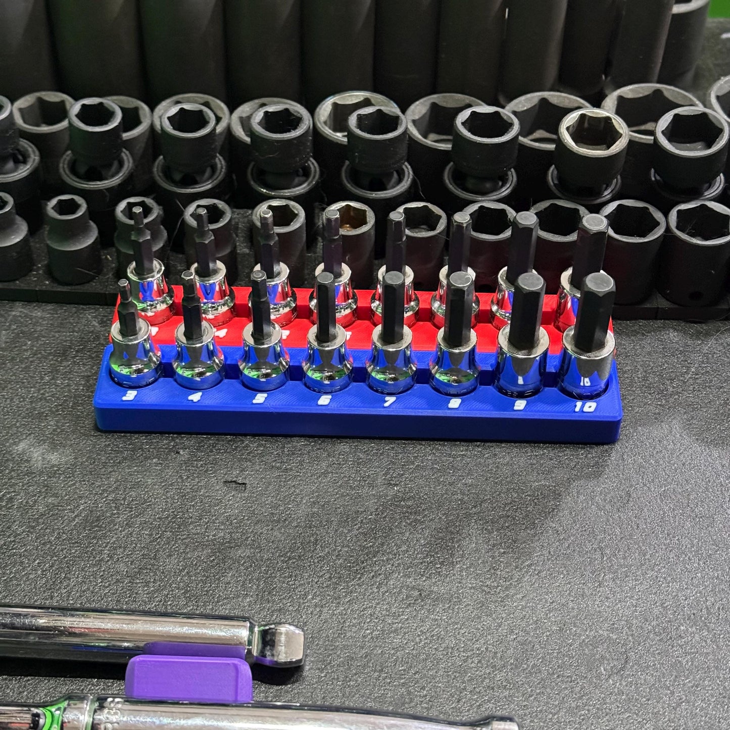 Magnetic Allen Socket Holder | Hex Bit Socket Organizer | Metric - SAE | 1/4 & 3/8 Drive Toolbox Organizer