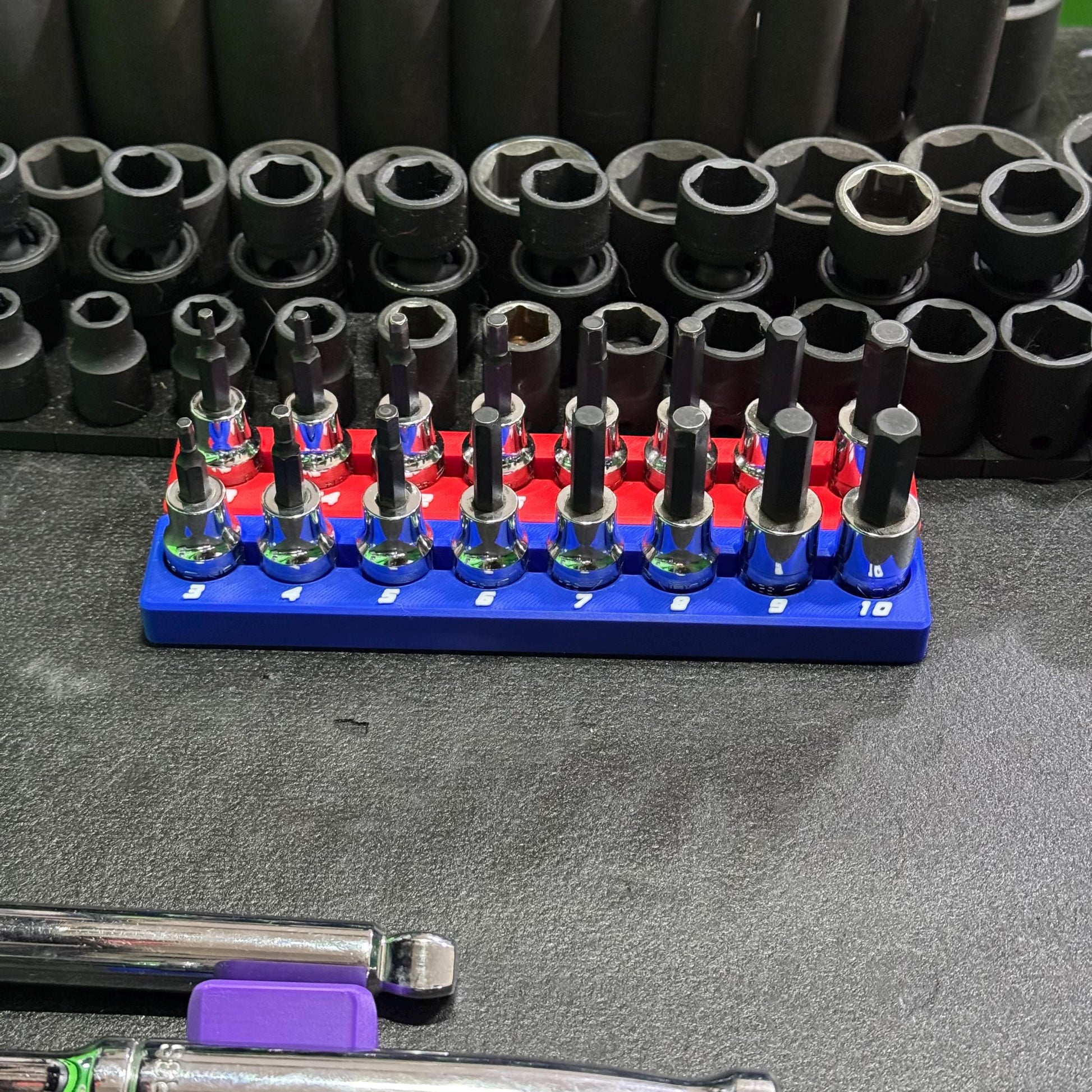 Magnetic Allen Socket Holder | Hex Bit Socket Organizer | Metric - SAE | 1/4 & 3/8 Drive Toolbox Organizer