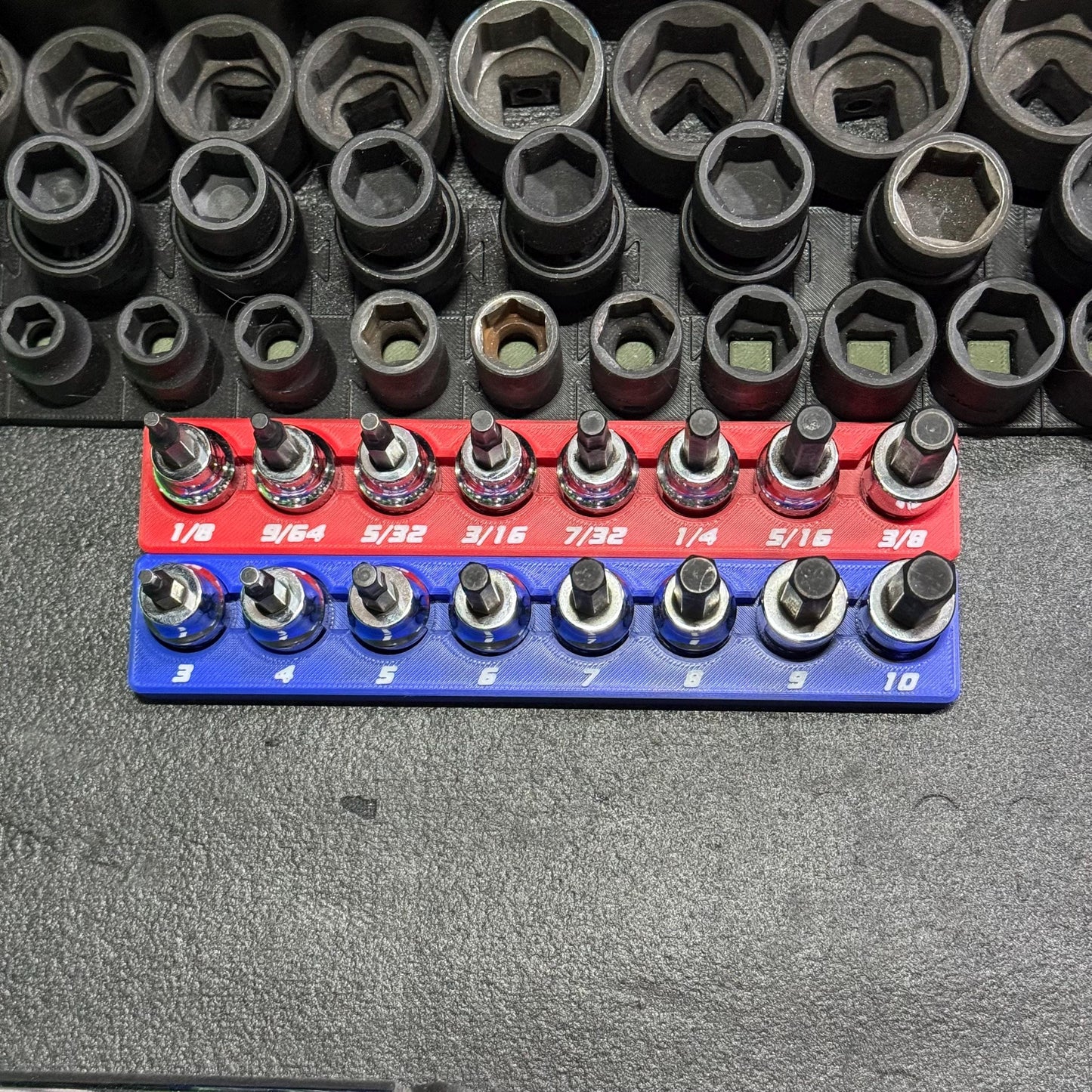 Magnetic Allen Socket Holder | Hex Bit Socket Organizer | Metric - SAE | 1/4 & 3/8 Drive Toolbox Organizer