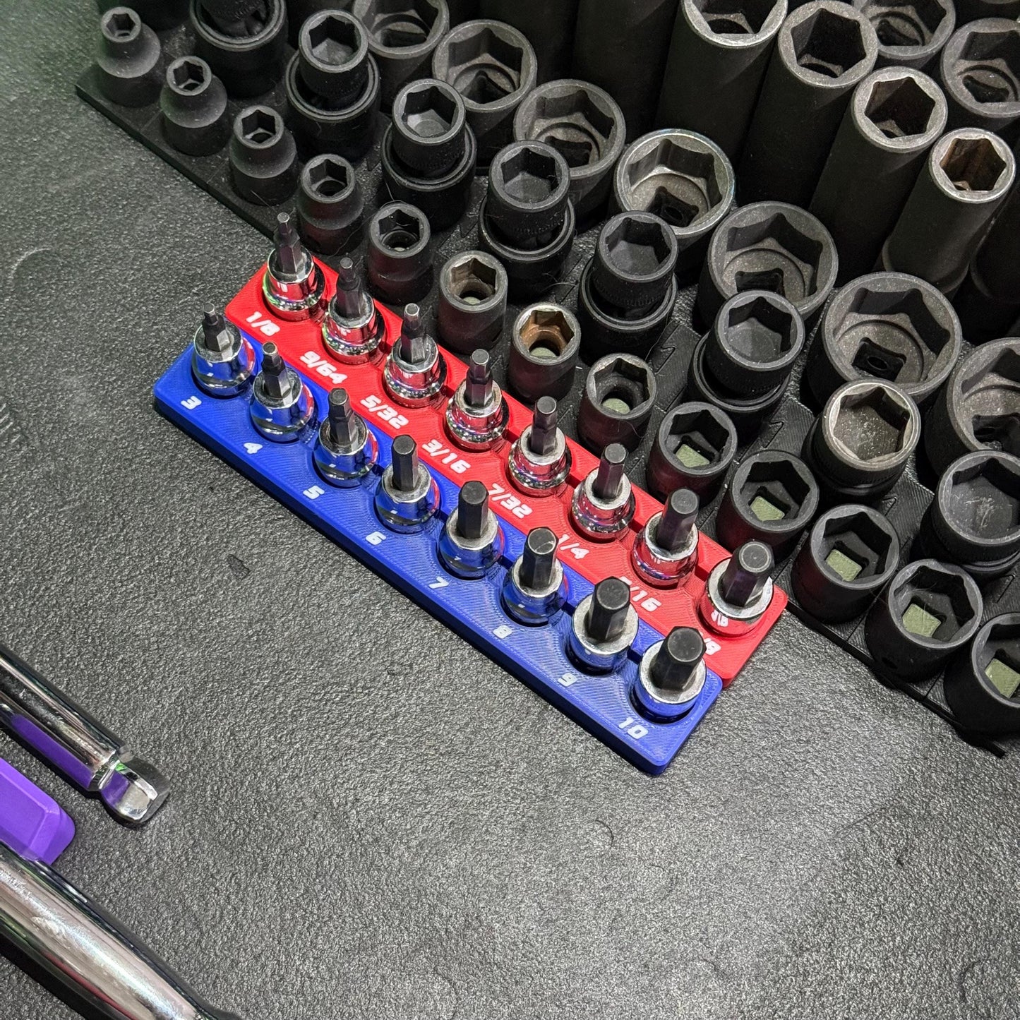 Magnetic Allen Socket Holder | Hex Bit Socket Organizer | Metric - SAE | 1/4 & 3/8 Drive Toolbox Organizer