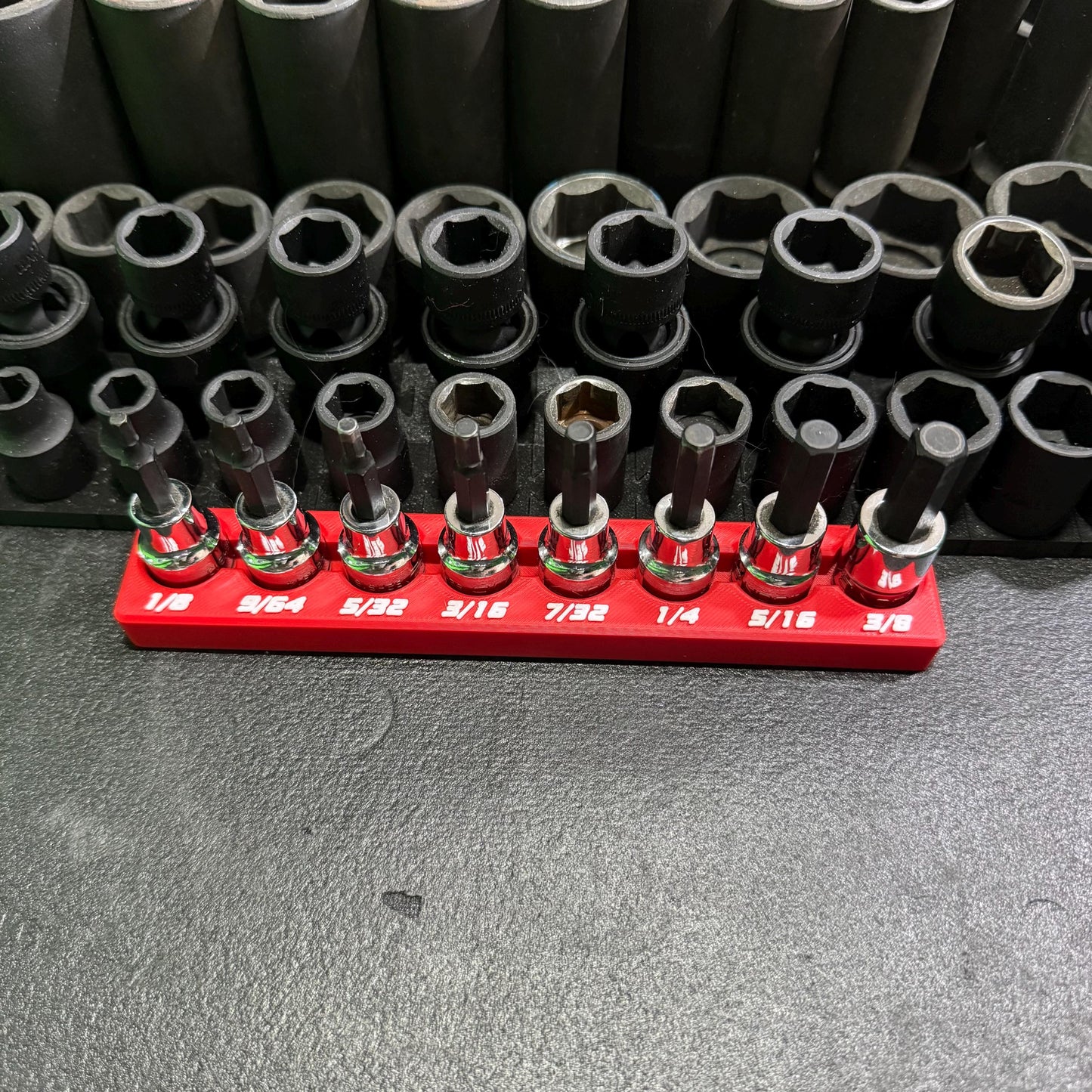 Magnetic Allen Socket Holder | Hex Bit Socket Organizer | Metric - SAE | 1/4 & 3/8 Drive Toolbox Organizer