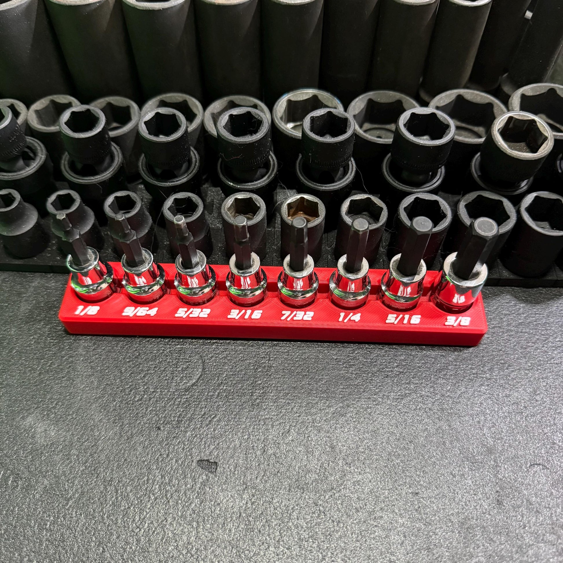 Magnetic Allen Socket Holder | Hex Bit Socket Organizer | Metric - SAE | 1/4 & 3/8 Drive Toolbox Organizer