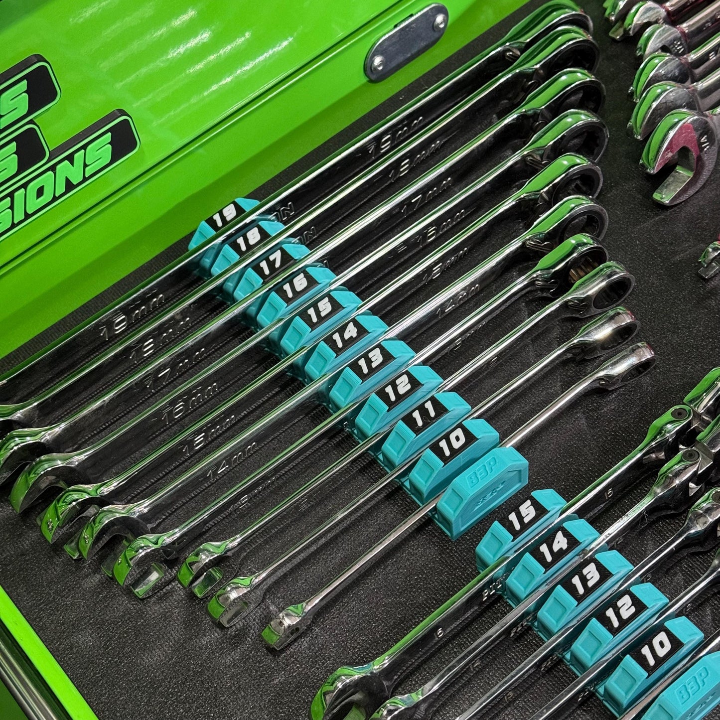 Modular Magnetic Wrench Holder | High Visibility Wrench Organizer | SAE & Metric Toolbox Drawer Storage