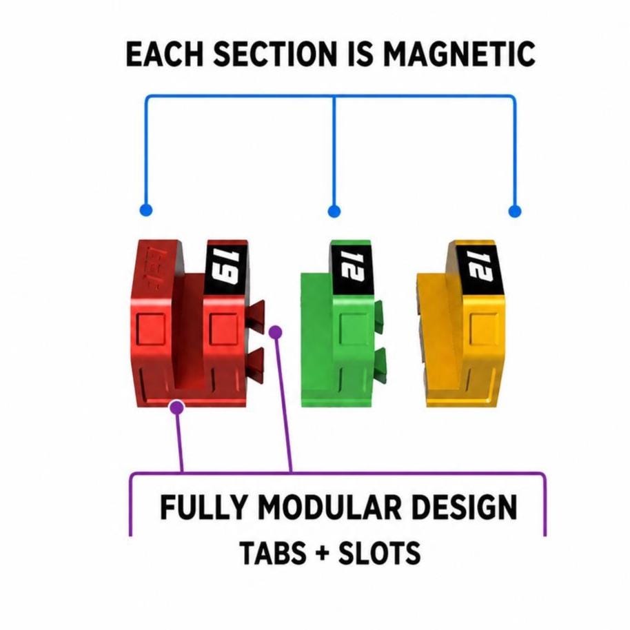 Modular Magnetic Wrench Holder | High Visibility Wrench Organizer | SAE & Metric Toolbox Drawer Storage