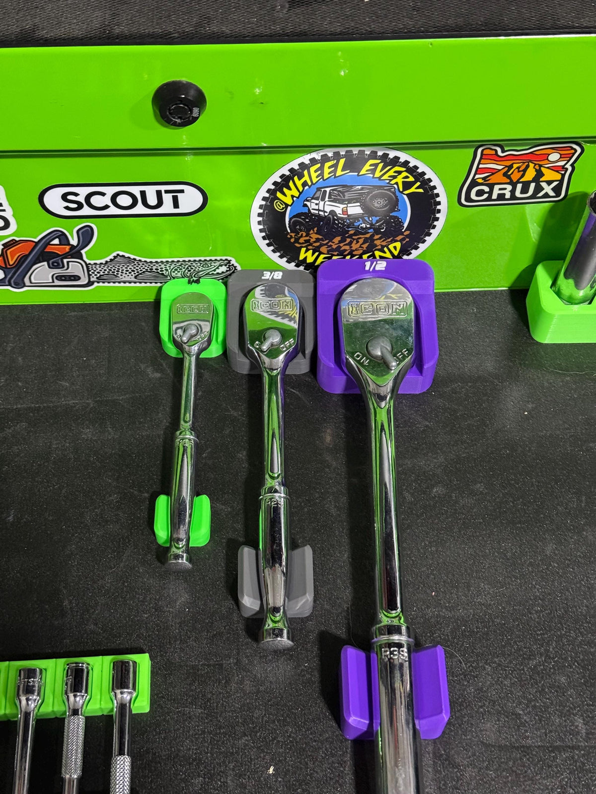 Magnetic Ratchet Holder | Slim Low Profile Ratchet Organizer | Toolbox Tool Organizer