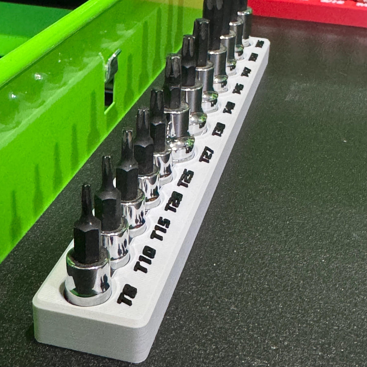 Magnetic Torx Socket Holder | 7 or 12 Slot Torx Bit Organizer | 1/4 & 3/8 Drive Toolbox Storage