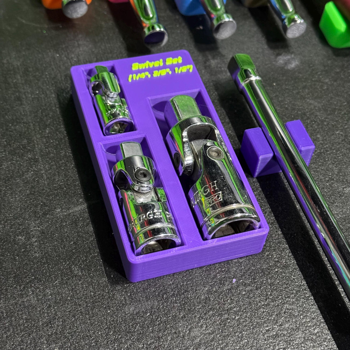 Magnetic Swivel Socket Organizer | Universal Joint Holder | 1/4, 3/8 & 1/2 Drive Toolbox Storage