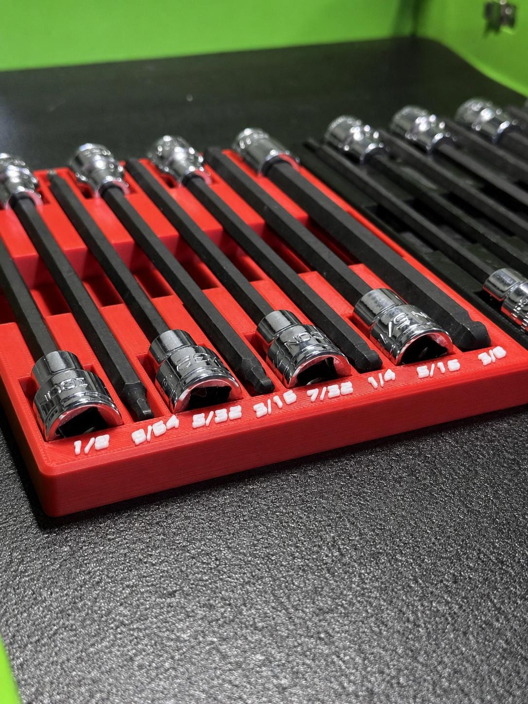 ICON Long Hex Bit Socket Holder | SAE & Metric Socket Organizer | Fits Regular and Ball End | Magnetic Tool Tray