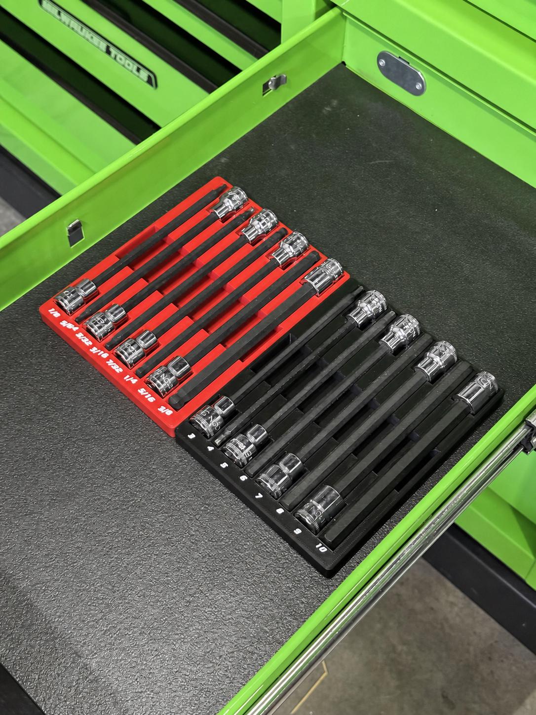 ICON Long Hex Bit Socket Holder | SAE & Metric Socket Organizer | Fits Regular and Ball End | Magnetic Tool Tray