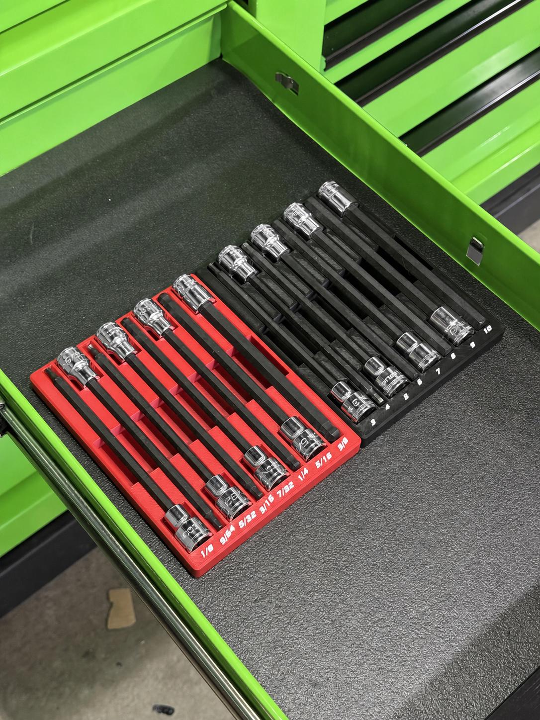 ICON Long Hex Bit Socket Holder | SAE & Metric Socket Organizer | Fits Regular and Ball End | Magnetic Tool Tray