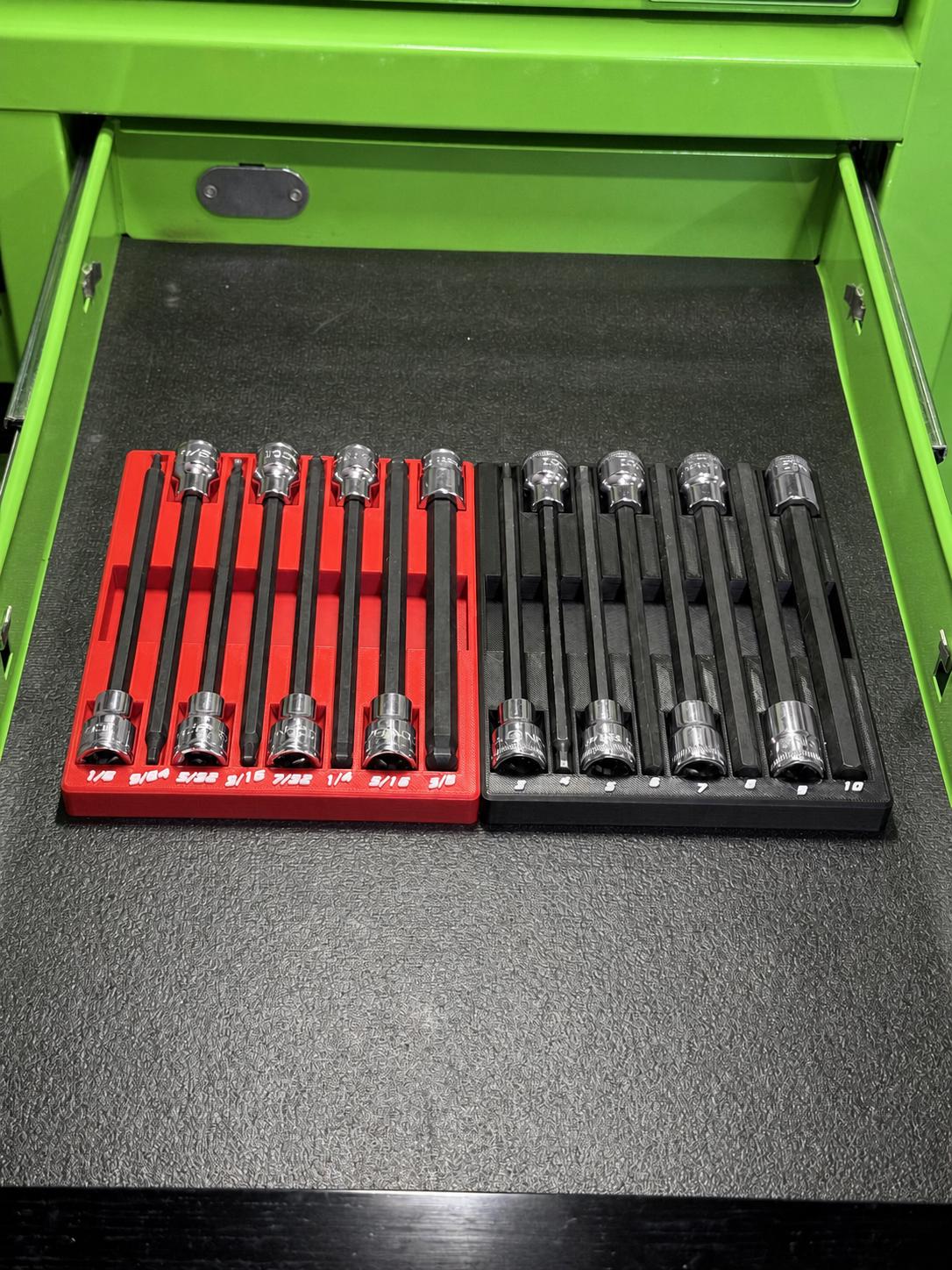 ICON Long Hex Bit Socket Holder | SAE & Metric Socket Organizer | Fits Regular and Ball End | Magnetic Tool Tray