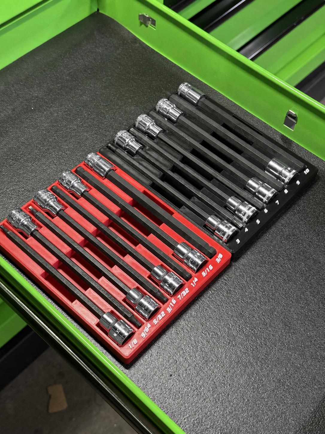 ICON Long Hex Bit Socket Holder | SAE & Metric Socket Organizer | Fits Regular and Ball End | Magnetic Tool Tray