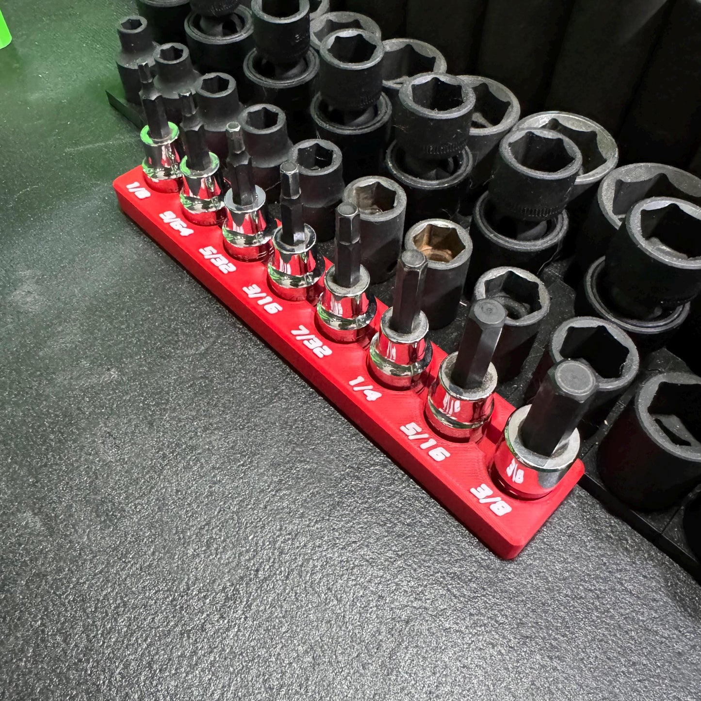 Magnetic Allen Socket Holder | Hex Bit Socket Organizer | Metric - SAE | 1/4 & 3/8 Drive Toolbox Organizer