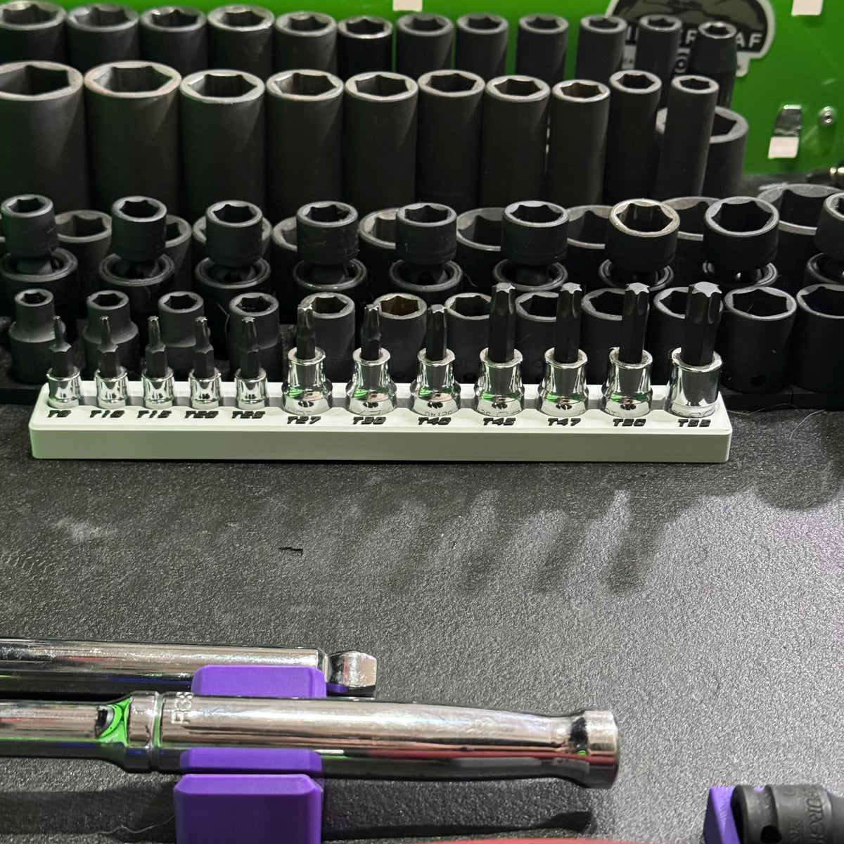 Magnetic Torx Socket Holder | 7 or 12 Slot Torx Bit Organizer | 1/4 & 3/8 Drive Toolbox Storage