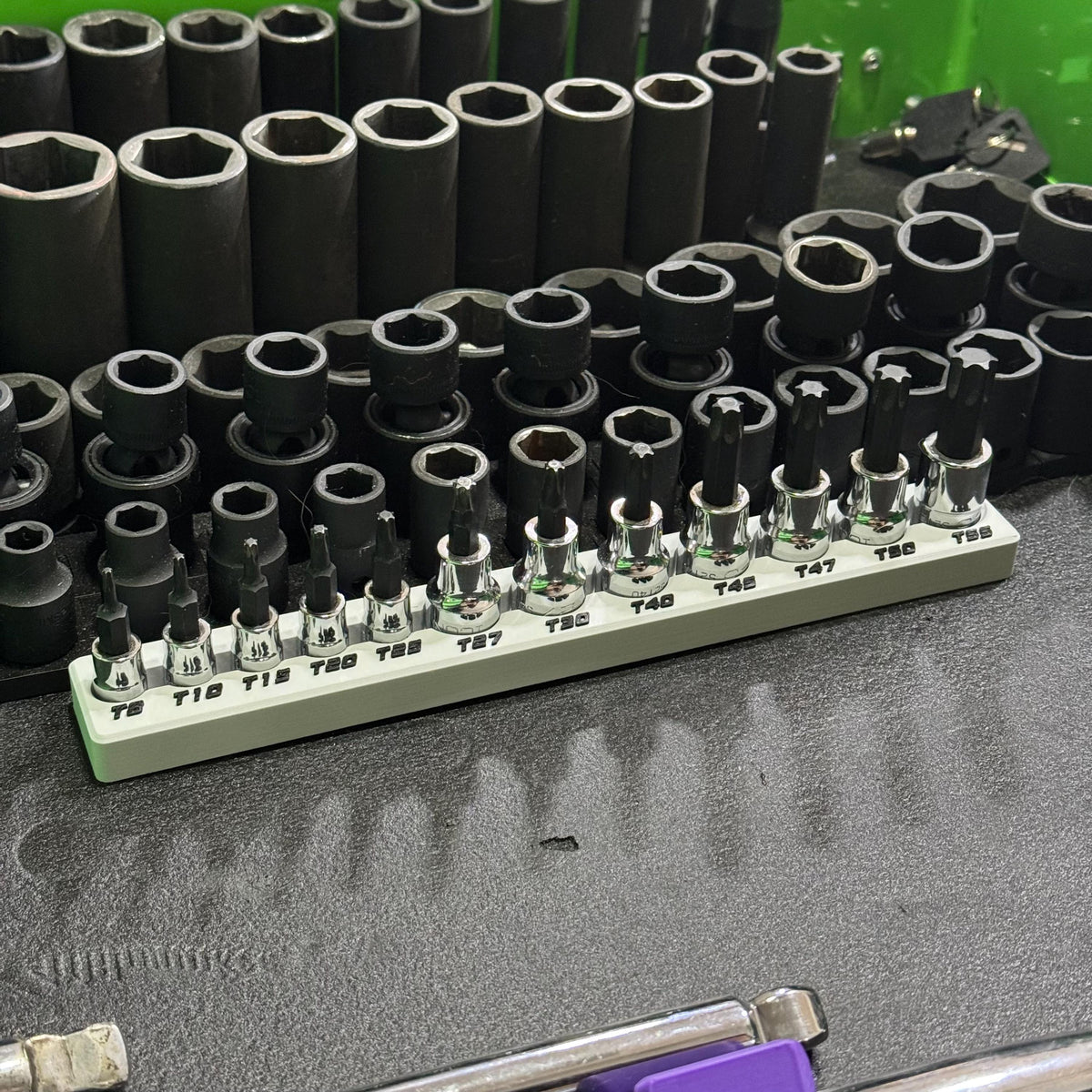 Magnetic Torx Socket Holder | 7 or 12 Slot Torx Bit Organizer | 1/4 & 3/8 Drive Toolbox Storage