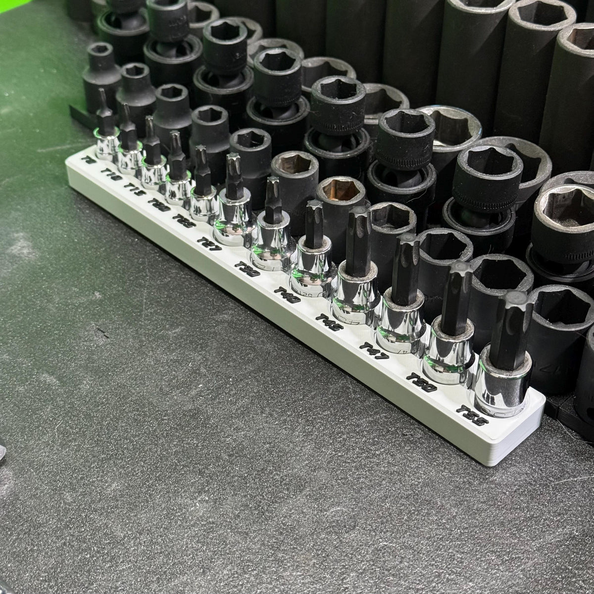 Magnetic Torx Socket Holder | 7 or 12 Slot Torx Bit Organizer | 1/4 & 3/8 Drive Toolbox Storage