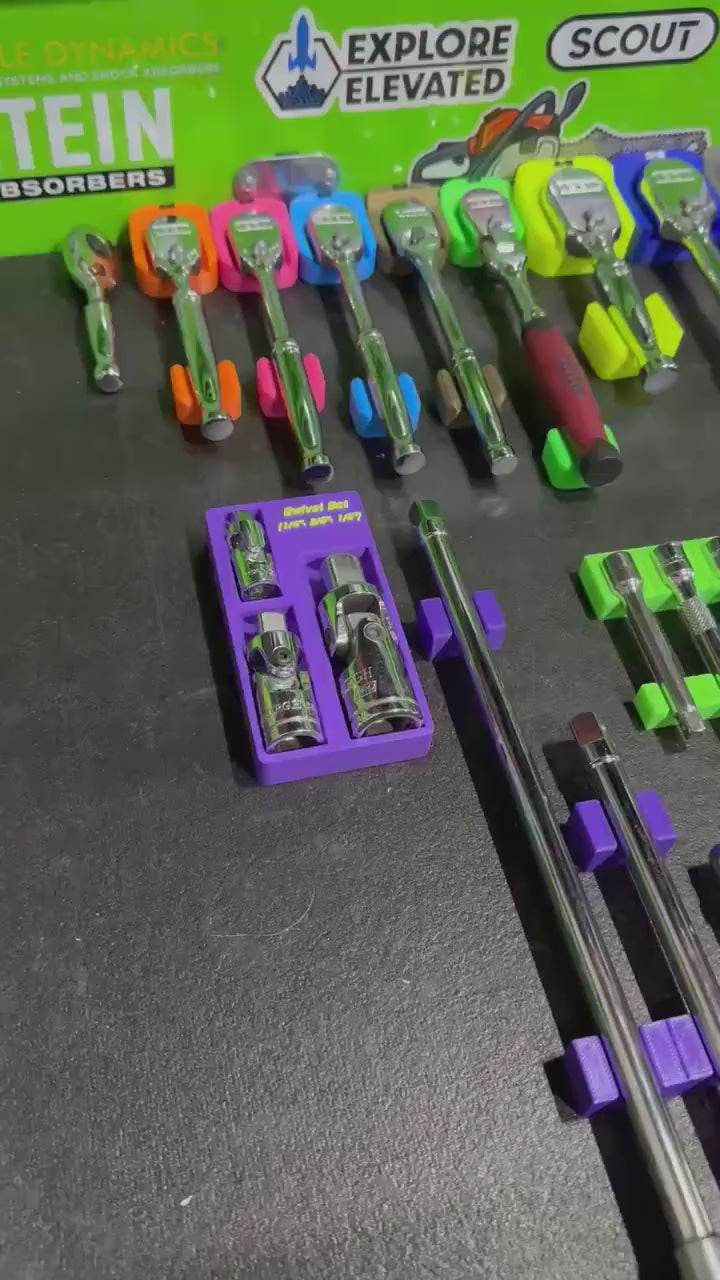 Magnetic Swivel Socket Organizer | Universal Joint Holder | 1/4, 3/8 & 1/2 Drive Toolbox Storage