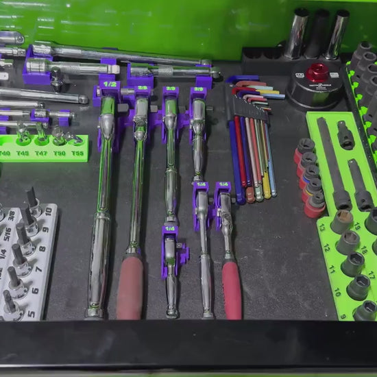 Magnetic Ratchet Holder | Modular Ratchet Organizer | 1/4, 3/8 & 1/2 Drive Toolbox Storage