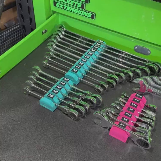 Modular Magnetic Wrench Holder | High Visibility Wrench Organizer | SAE & Metric Toolbox Drawer Storage