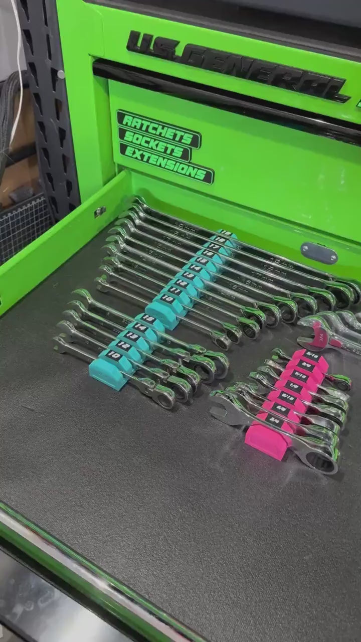 Modular Magnetic Wrench Holder | High Visibility Wrench Organizer | SAE & Metric Toolbox Drawer Storage